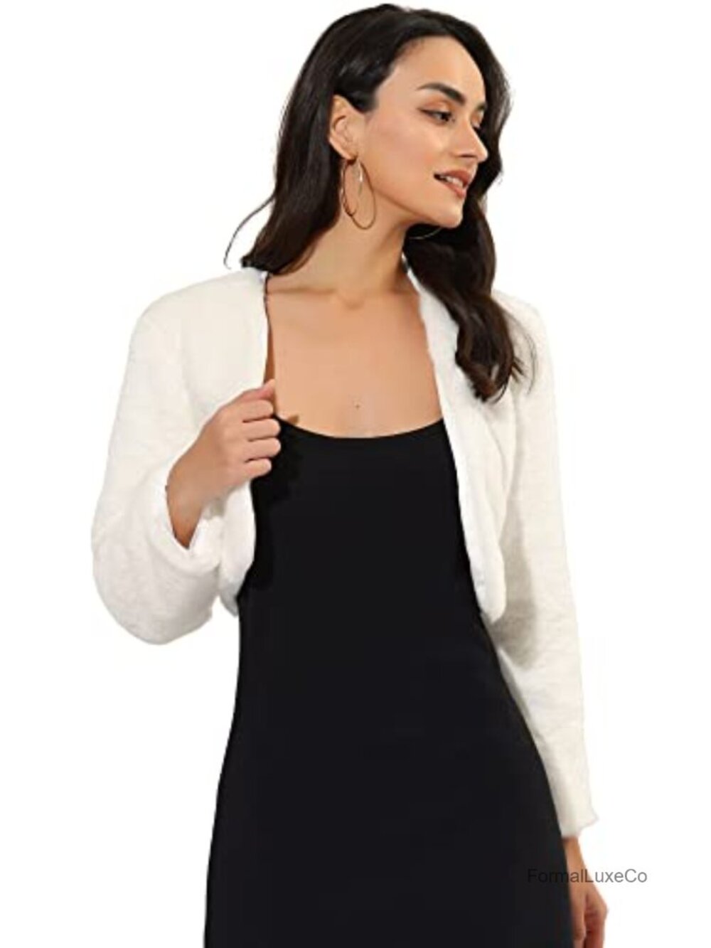 Cropped Faux Fur Jacket Open Front Bolero Shrug Wedding Gown